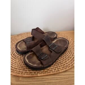 NAOT Mikael Brown Leather Chunky Sandals Womens Sz 7 EU 38 Slip On Slides
